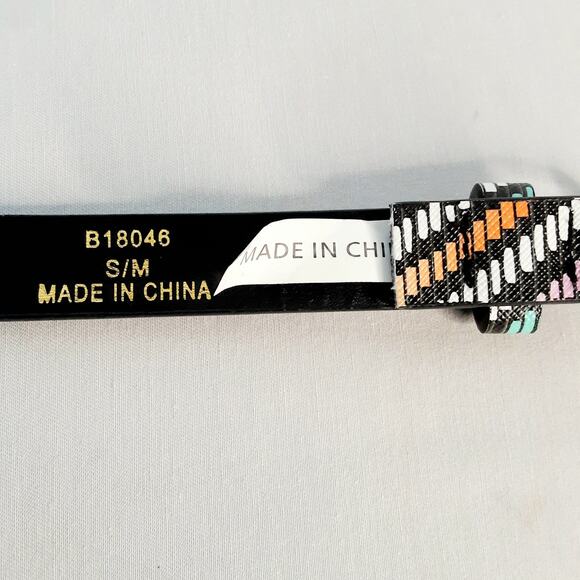 Womens Skinny Small Medium Waist Belt Mulitcolor Faux Leather Diagonal Stripes - Picture 7 of 11